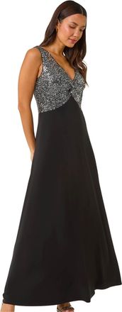 Roman Womens Contrast Sequin Bodice Maxi Dress - Silver - Size 20 UK