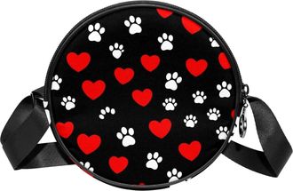 Generic Circle Crossbody Bag for Women, Paw Heart Small Sling Bag Daypack with Zipper Adjustable Shoulder Straps Casual Ladies Girls Round Purse