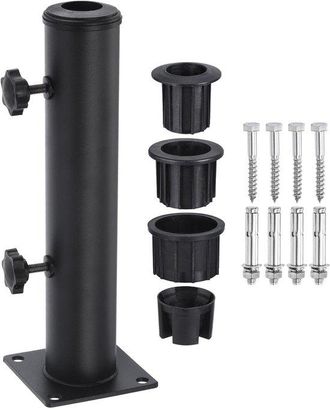 OEM Sombrilla De Jard&iacute;n, Tubos De Soporte, Soporte Universal Para Sombrilla Con Anillos Reductores De Pvc, Placa De Hierro Y Placa De Cemento, Negro