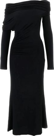 Andamane Een-schouder gedrapeerde midi jurk met open schouders - Dames - Avondkleed - Zwart - S - Kleedjes