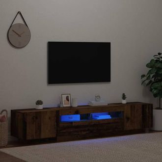 Berkfield Home TV Cabinet with LED Lights Old Wood 200x35x40 cm Engineered Wood in Brown | Size: 200 x 35 x 40 cm