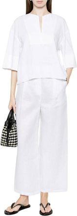 Max Mara White Solid V Neck Top