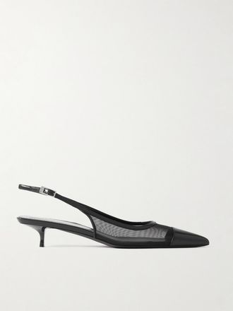 Saint Laurent Décolleté Slingback In Mesh Con Finiture In Pelle Oxalis - Nero