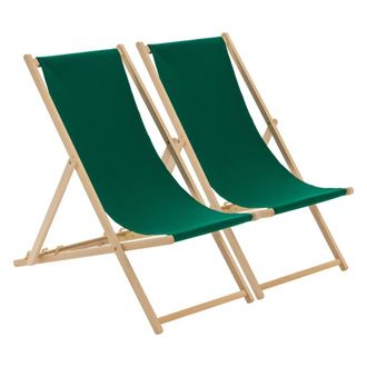 Harbour Housewares Folding Wooden Deck Chairs Green Pack of 2
