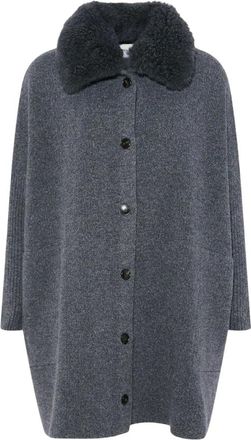 Yves Salomon Cappotto in Maglia di Merino con Collo in Agnello di Cashmere - - Knitwear - Donna - Grigio - M
