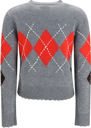 Pinko Womens Cardiff Diamond Wool And Cashmere Crewneck Cardigan Grigio-Marrone Grigio/marrone Sweater