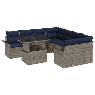 vidaXL Conjunto De Sof&aacute; De Jard&iacute;n Con Coj&iacute;n 9 Pcs Gris Polirat&aacute;n Vidaxl