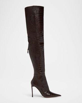 Tom Ford Vertigo 105MM Croc-Embossed Leather Boots