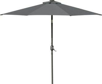 OUTSUNNY 2.7m Patio LED Umbrella with Push Button Tilt/Crank 8 Ribs Grey | TJ Hughes