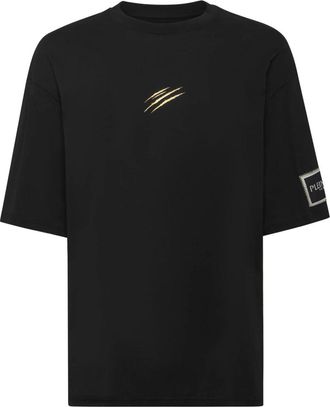 Plein Sport T-shirt Ronde Hals SS Label - Heren - Sportshirts - Zwart - XL - Katoen - Fitness