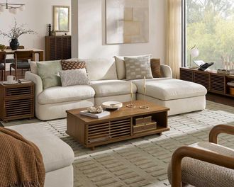 Castlery Ollie Storage Chaise Sectional Sofa Right Facing - Ivory Removable Covers Gaslift Storage