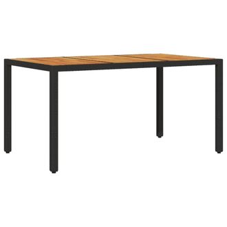 Berkfield Home Garden Table with Acacia Wood Top Black 150x90x75 cm Poly Rattan | Size: 150 x 90 x 75 cm