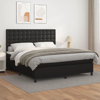 vidaXL Vidaxl - Cama Box Spring Con Colch&oacute;n Cuero Sint&eacute;tico Negro 160x200 Cm