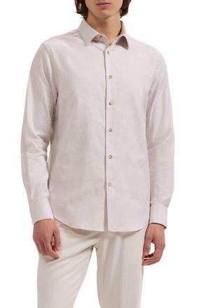 Bugatchi Julian Shaped Fit Floral Jacquard Stretch Cotton Button-Up Shirt in Almond at Nordstrom, Size Xxx-Large