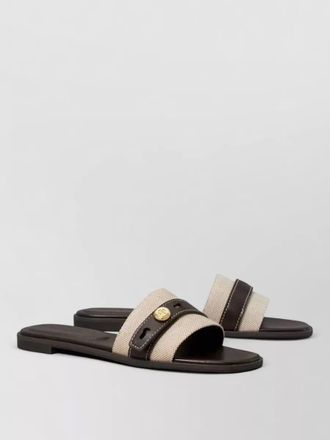 Tory Burch slide sandal rubber sole gold button straps