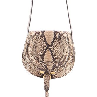 Chlo&eacute; Marcie Snakeskin Embossed Leather Crossbody Bag in Dusty Beige at Nordstrom