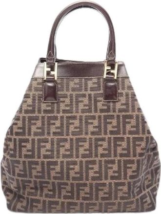 Fendi Pre-owned Zucca Canvas Leather Tote Bag - Dames - Vintage Handtas - Bruin - ONE Size - Leer - Vintage