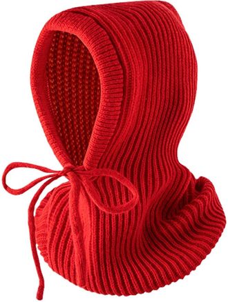 Generic Balaclavas for Men Women Thermal Knitted Snoods Windproof Hood Face Cover Hat Neck Gaiter for Motorcycle Outdoor Sports Red