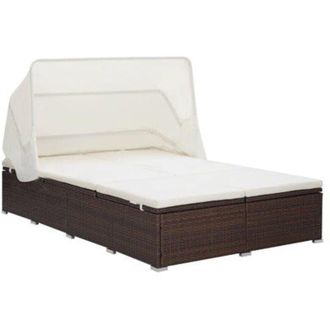 vidaXL Vidaxl - Lettino Prendisole a 2 Posti con Cuscino in Polyrattan Marrone