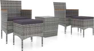 vidaXL Mesa Sillas Jard&iacute;n 5 Pzas Rat&aacute;n Sint&eacute;tico Vidrio Templado Gris Vidaxl