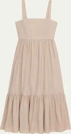 Theory Sleeveless Square-Neck Tiered Poplin Midi Dress