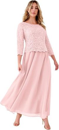 Roaman's Plus Size Sequin Lace Three Quarter Sleeve A-Line Gown in Pale Blush at Nordstrom, Size 26P