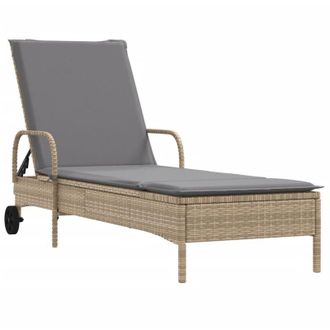 vidaXL Tumbona Con Ruedas Y Coj&iacute;n Rat&aacute;n Sint&eacute;tico Beige Vidaxl
