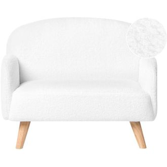 Beliani Kids Sofa White Boucle Upholstered with Armrests Modern 1-Seater Toddler Couch OTTAL