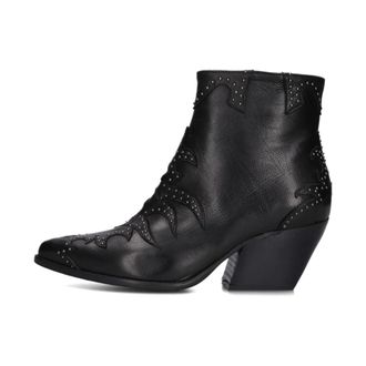 Notre-V Schoenen, Dames, Zwart, 37 EU, Leer, Enkellaarsjes Cowboy Stijl