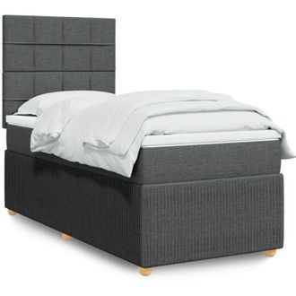 vidaXL Cama Box Spring Con Colch&oacute;n Tela Gris Oscuro 100x200 Cm Vidaxl