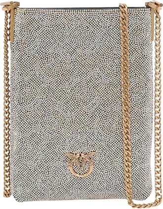 Pinko Strass Rhinestone Telefoonhouder - Dames - Schoudertassen - Geel - ONE Size - Leer - Tassen
