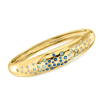 Ross-Simons 14kt Yellow Gold-Plated Bangle Bracelet With Simulated Tonal Blue and White Gemstones