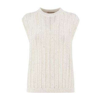 Antonelli Round-neck Knitwear, female, White, Size: S Dalia Sleeveless Jumper