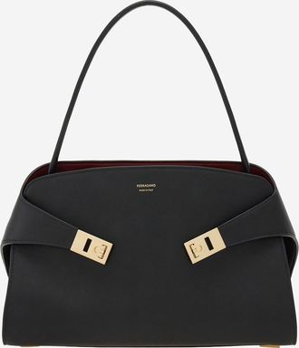 Ferragamo Womens Shoulder Bag Hug Soft Leather Black