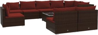 vidaXL Set Muebles De Jard&iacute;n 10 Pzas Y Cojines Rat&aacute;n Sint&eacute;tico Marr&oacute;n Vidaxl