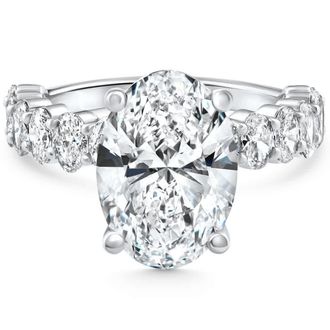 Pompeii3 Certified 6Ct Oval Diamond Side Stone Engagement 14k White Gold Lab Grown Size: 7