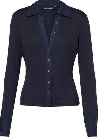 Veronica Beard Womens Scottie Mixed Media Top, Navy