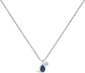 House of Brilliance 14K White Gold Pear Blue Sapphire and Diamond Charm Pendant Necklace at Nordstrom