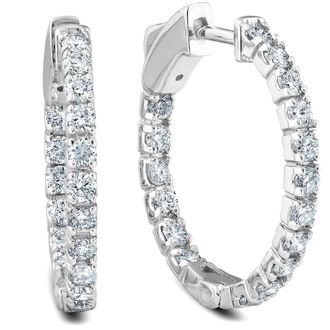 Pompeii3 1Ct Diamond Hoops Inside Outside 1 Tall Lab Grown
