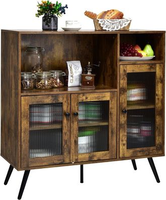 Costway Kitchen Storage Cabinet Wooden Buffet Sideboard Cupboard Tempered Glass Doors