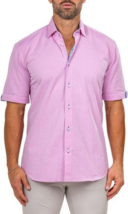 Maceoo Galileo Marthy Short Sleeve Cotton Button-Up Shirt in Pink at Nordstrom, Size 4