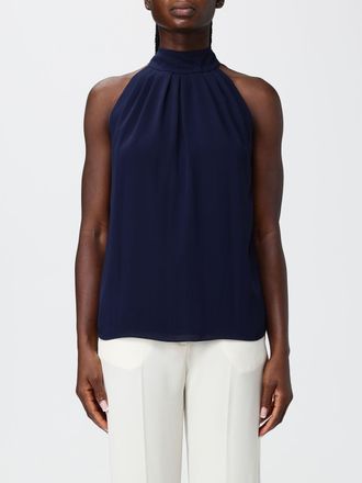 Hanita Sleeveless Satin Blouse with High Neck and Draped Design