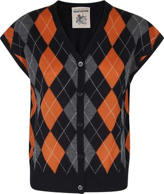 Semicouture Amie Diamond-Pattern Vest - Dames - V-hals truien - Veelkleurig - S - Truien & Vesten