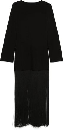 Khaite Zwarte Jurk met Franje en Ronde Hals - Dames - Maxi kleedjes - Zwart - XS - Kleedjes