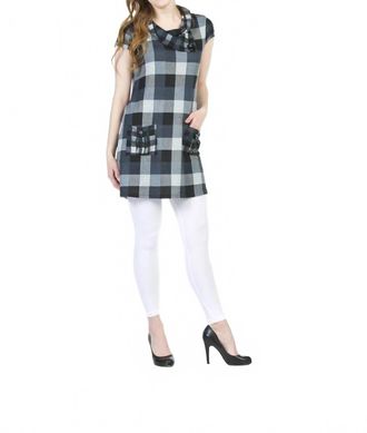 Papillon Plaid Short Sleeve Drape Neck Sweater Dress In Grey
