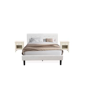 East West Furniture NL19Q-2GA0C 3 Pc Bed Set - 1 Bed White Velvet Fabric Headboard and 2 nightstands - Wire Brushed Butter Cream Finish Nightstand