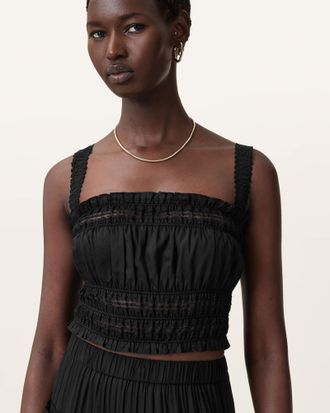 AllSaints Viscose Talia Lace Cropped Top, Size: UK 16/US 12