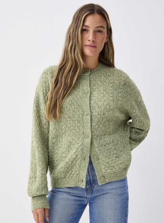 Twik Womens Fuzzy pointelle knit Cardigan Sweater