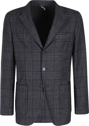 Santaniello Blazers, male, Blue, 2XL, Blue Check Wool Blend Jacket