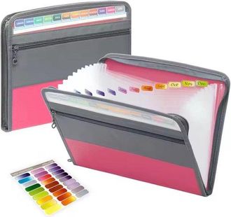 OEM Carpeta De Proyecto, A4, Carpeta Plegable Con Pesta&ntilde;as, 13 Compartimentos, Carpeta De Documentos De Pl&aacute;stico Resistente, Rosa, Port&aacute;til